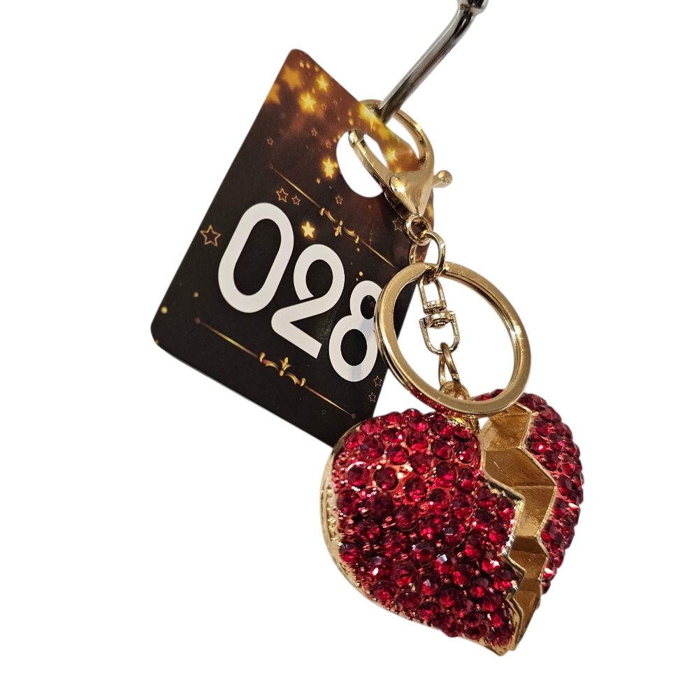 NEW RED HEART GEMMED  HEART BAG CHARM